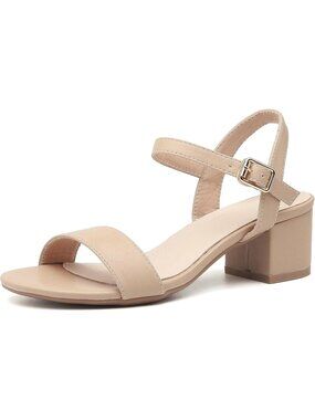 Women's Nude Open-Toe Ankle Strap Block Chunky Heels Glitter Sandals Party Shoes